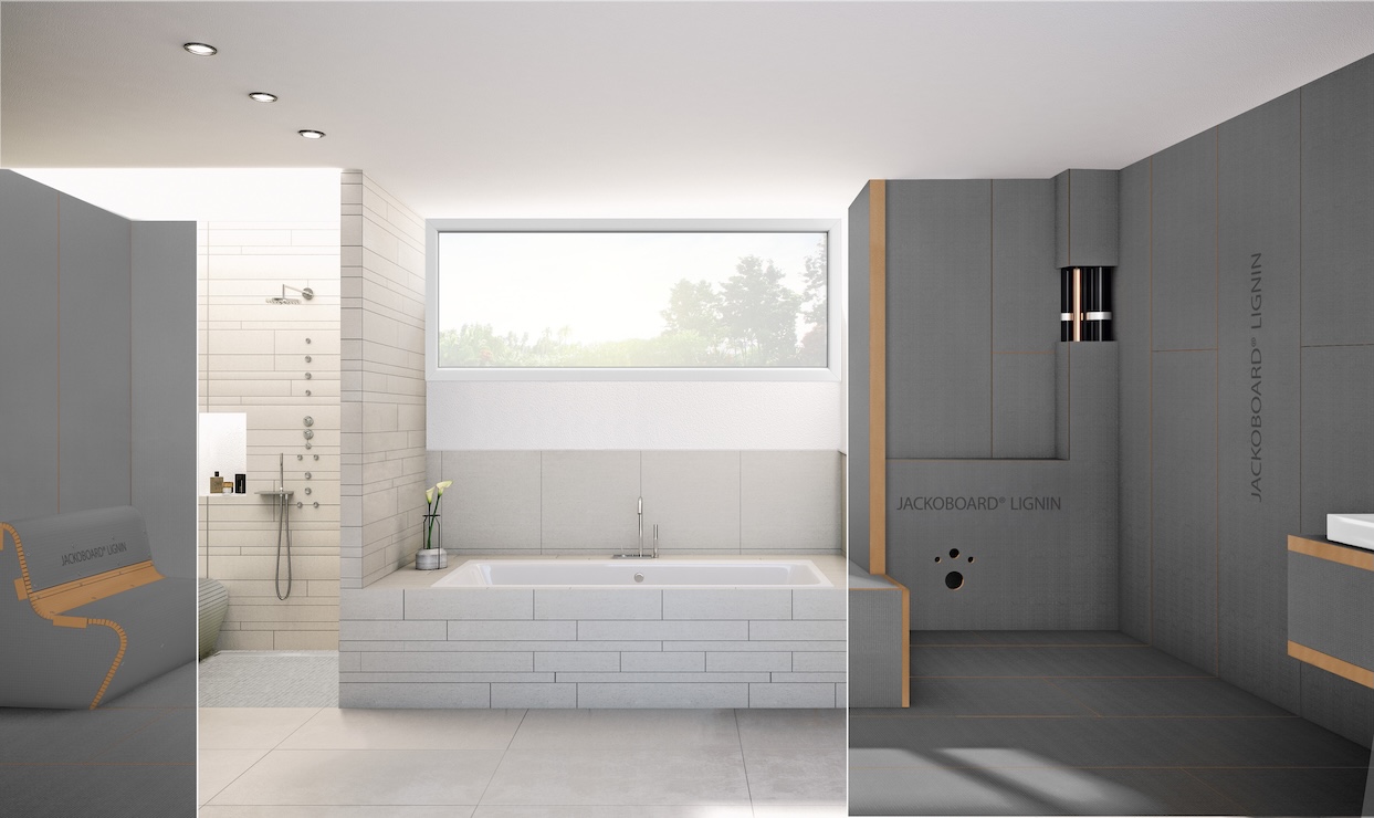 JACKOBOARD® LIGNIN - biogebaseerde betegelbare bouwplaten voor badkamers